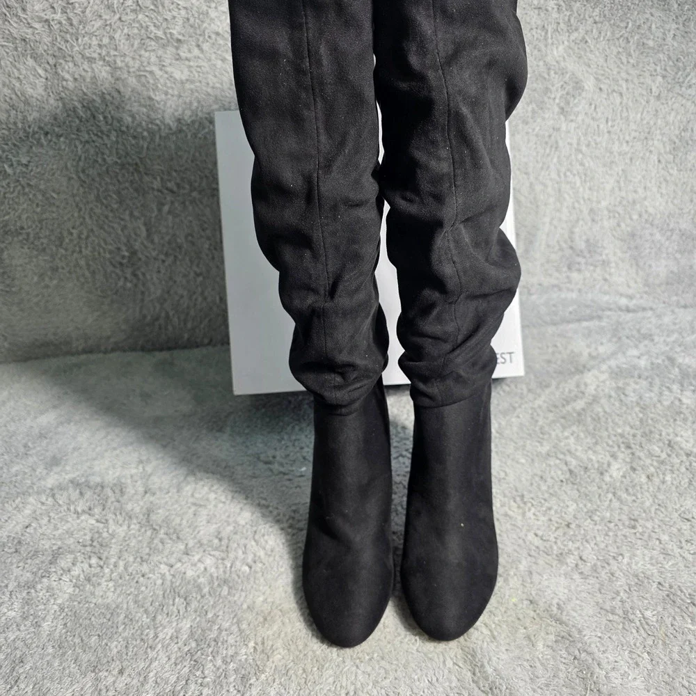 Nine West Magnett2 Black Faux Suede Slouchy Pull On Knee High Boots Size 6M NEW‎